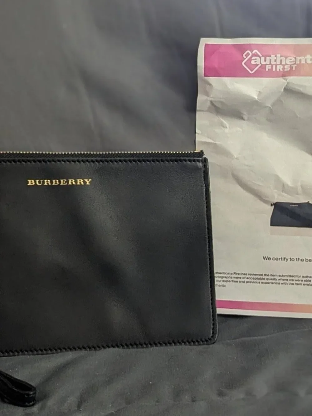 Burberry Black Leather Wristlet Clutch Pouch Bag Gold Hardware - Authenticated